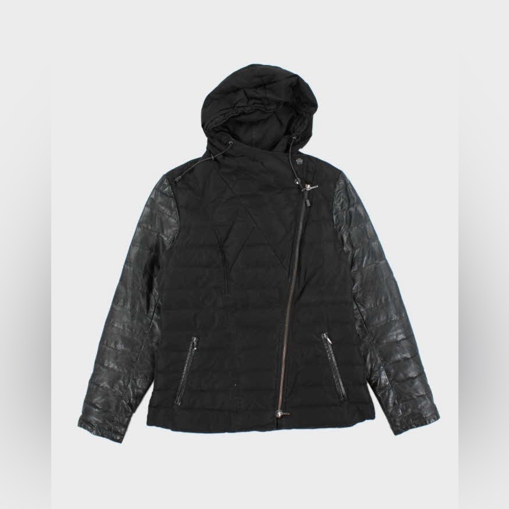 Danier Asymmetrical Zipped Down Filled Puffer Hooded Jacket Size Large
